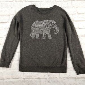 Zoe + Liv womens fleece graphic print elephant boho sweatshirt dark gray sz S